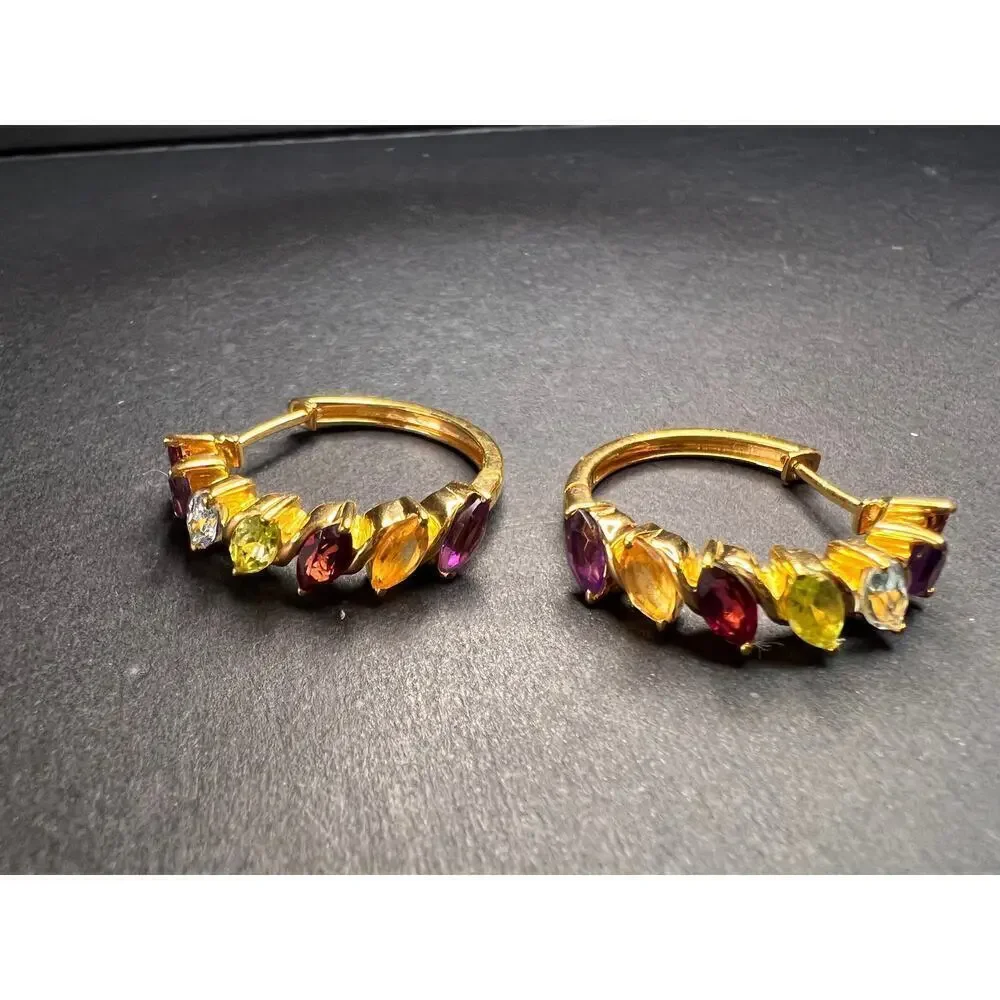 NEW multi gemstone hoop earrings in vermeil gold over sterling silver